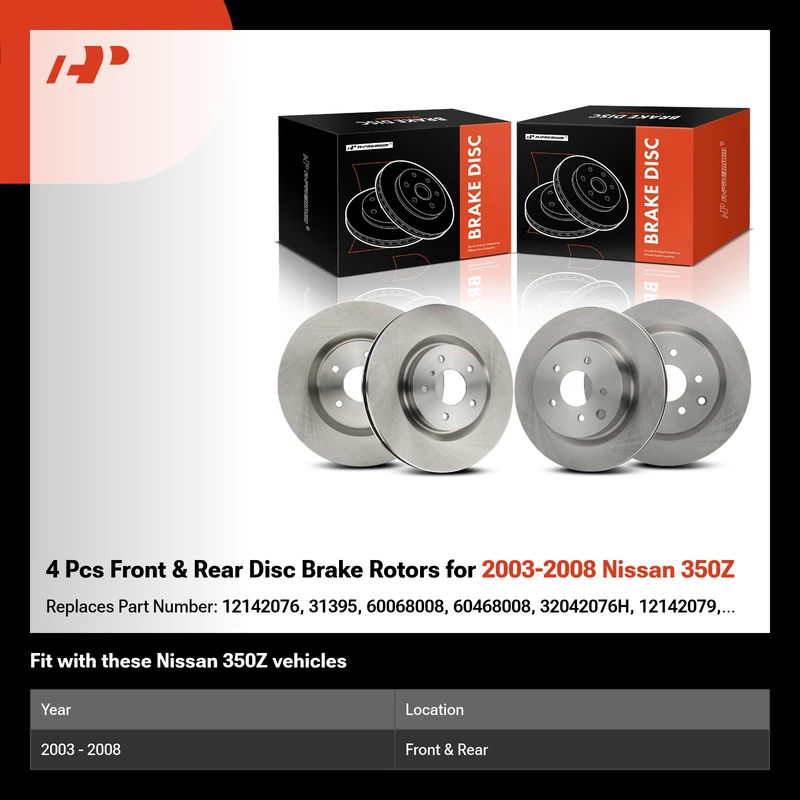 4 Pcs Front & Rear Disc Brake Rotors for 2003-2008 Nissan 350Z