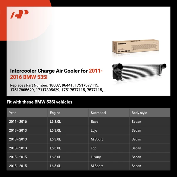 Intercooler Charge Air Cooler for 2011-2016 BMW 535i