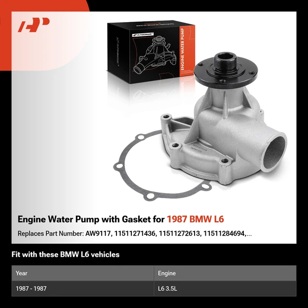 Engine Water Pump with Gasket for 1987 BMW L6