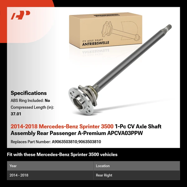 2014-2018 Mercedes-Benz Sprinter 3500 1-Pc CV Axle Shaft Assembly Rear Passenger A-Premium APCVA03PPW