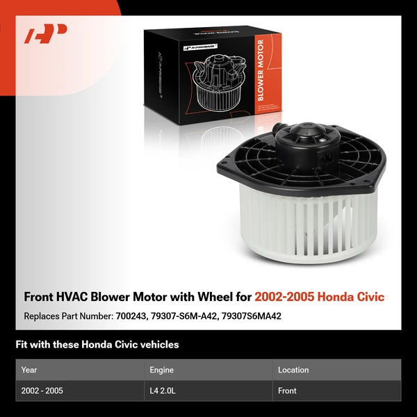 Front HVAC Blower Motor with Wheel for 2002-2005 Honda Civic