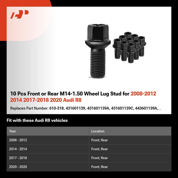 10 Pcs Front or Rear M14-1.50 Wheel Lug Stud for 2008-2012 2014 2017-2018 2020 Audi R8