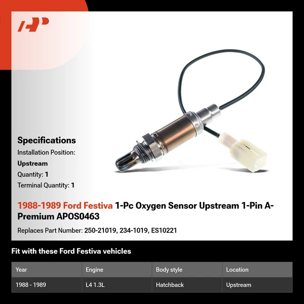 1988-1989 Ford Festiva 1-Pc Oxygen Sensor Upstream 1-Pin A-Premium APOS0463