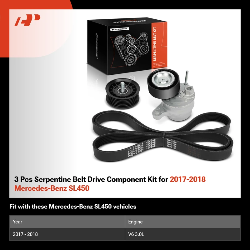 3 Pcs Serpentine Belt Drive Component Kit for 2017-2018 Mercedes-Benz SL450