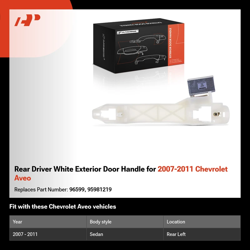 Rear Driver White Exterior Door Handle for 2007-2011 Chevrolet Aveo