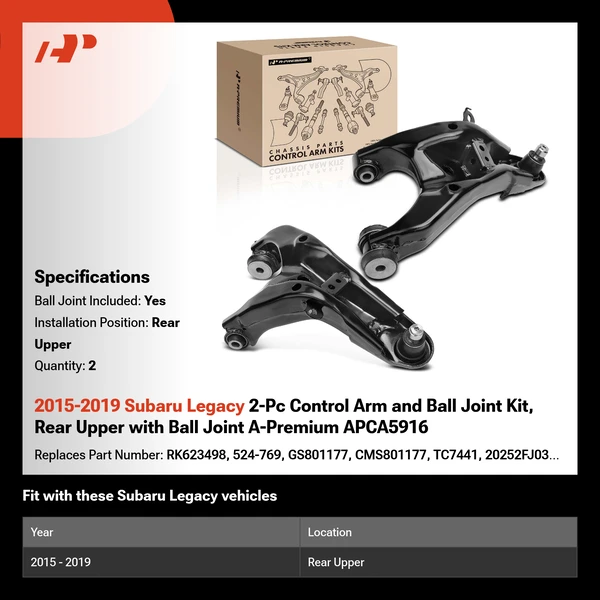 2015-2019 Subaru Legacy 2-Pc Control Arm and Ball Joint Kit, Rear Upper with Ball Joint A-Premium APCA5916