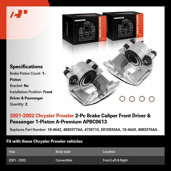 2001-2002 Chrysler Prowler 2-Pc Brake Caliper Front Driver & Passenger 1-Piston A-Premium APBC0613
