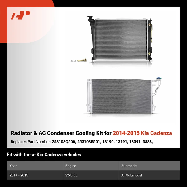 Radiator & AC Condenser Cooling Kit for 2014-2015 Kia Cadenza