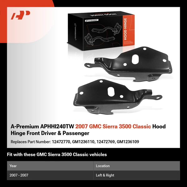 A-Premium APHHI240TW 2007 GMC Sierra 3500 Classic Hood Hinge Front Driver & Passenger