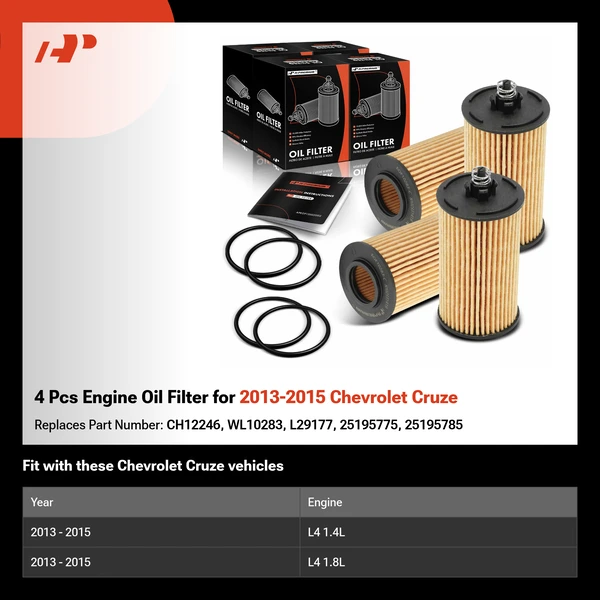 4 Pcs Engine Oil Filter for 2013-2015 Chevrolet Cruze