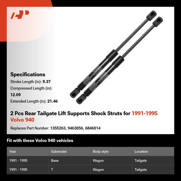 2 Pcs Rear Tailgate Lift Supports Shock Struts for 1991-1995 Volvo 940