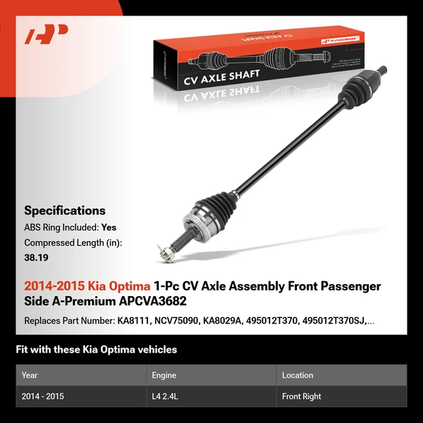 2014-2015 Kia Optima 1-Pc CV Axle Assembly Front Passenger Side A-Premium APCVA3682