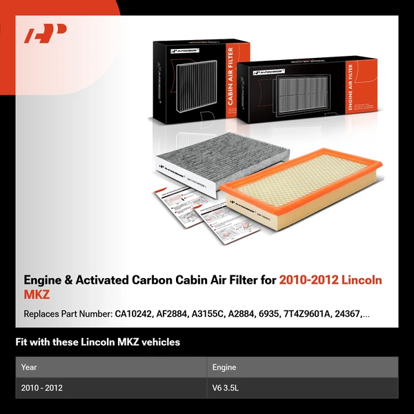 Engine & Activated Carbon Cabin Air Filter for 2010-2012 Lincoln MKZ