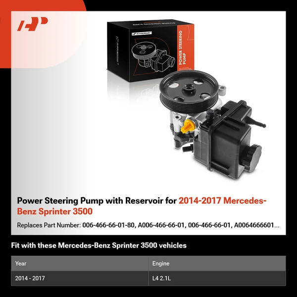 Power Steering Pump with Reservoir for 2014-2017 Mercedes-Benz Sprinter 3500