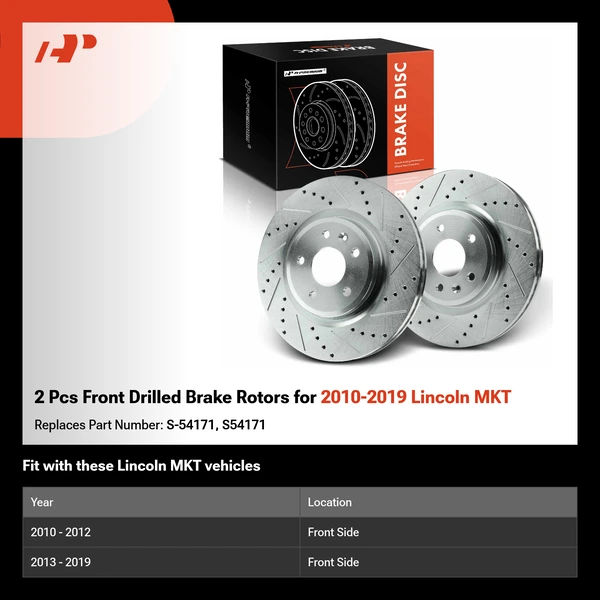 2 Pcs Front Drilled Brake Rotors for 2010-2019 Lincoln MKT