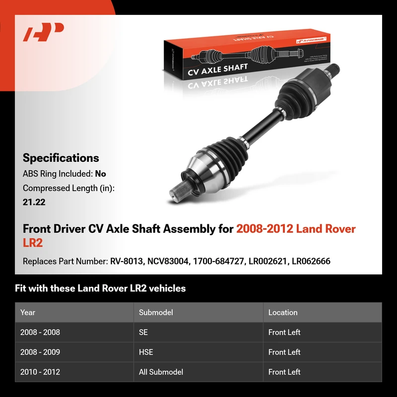 Front Driver CV Axle Shaft Assembly for 2008-2012 Land Rover LR2
