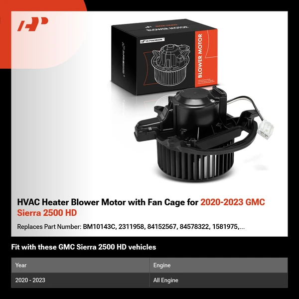 HVAC Heater Blower Motor with Fan Cage for 2020-2023 GMC Sierra 2500 HD