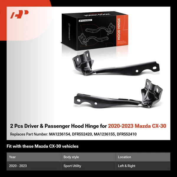2 Pcs Driver & Passenger Hood Hinge for 2020-2023 Mazda CX-30