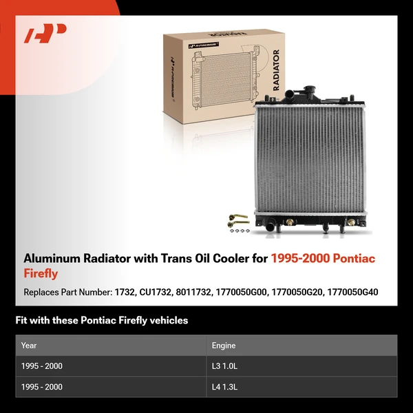 Aluminum Radiator with Trans Oil Cooler for 1995-2000 Pontiac Firefly