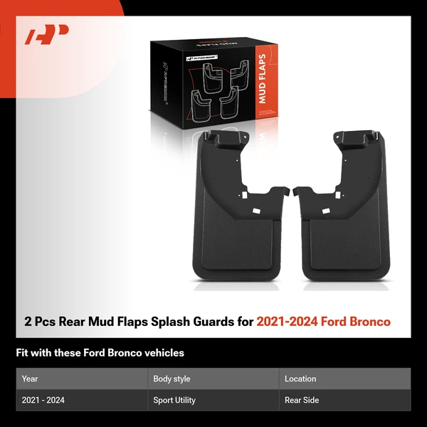 2 Pcs Rear Mud Flaps Splash Guards for 2021-2024 Ford Bronco