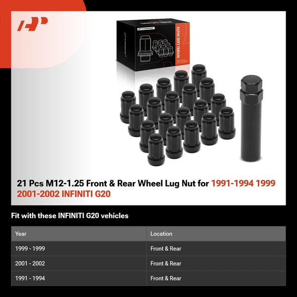 21 Pcs M12-1.25 Front & Rear Wheel Lug Nut for 1991-1994 1999 2001-2002 INFINITI G20