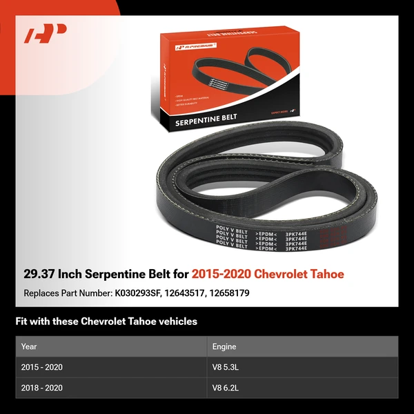 29.37 Inch Serpentine Belt for 2015-2020 Chevrolet Tahoe