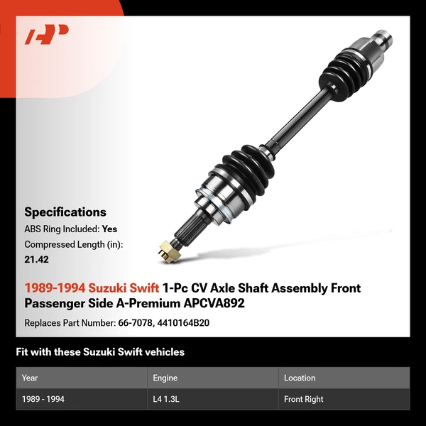 1989-1994 Suzuki Swift 1-Pc CV Axle Shaft Assembly Front Passenger Side A-Premium APCVA892