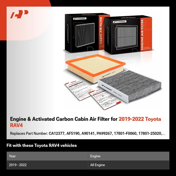 Engine & Activated Carbon Cabin Air Filter for 2019-2022 Toyota RAV4