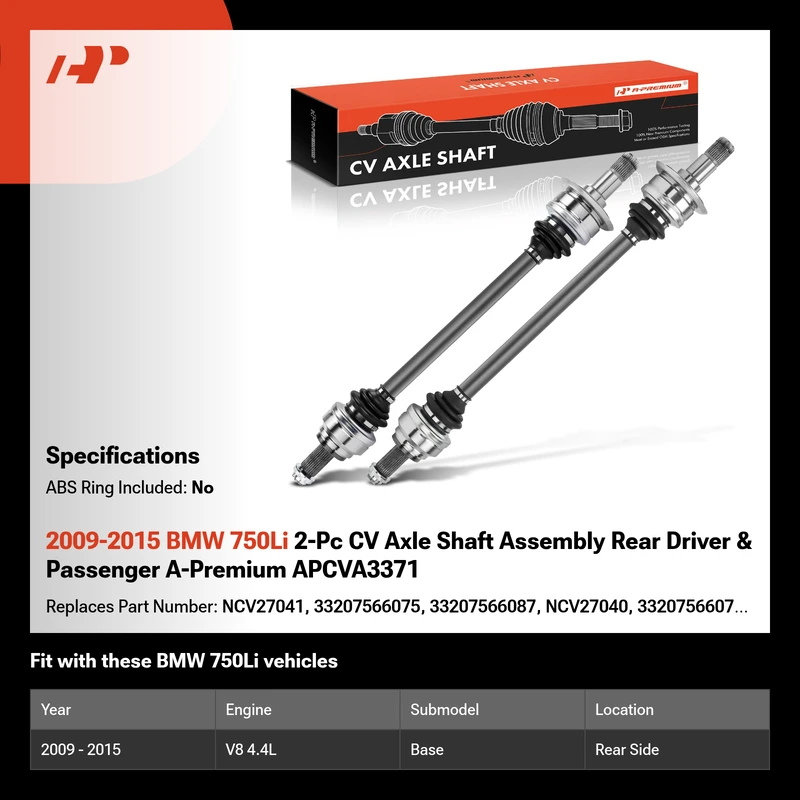 2009-2015 BMW 750Li 2-Pc CV Axle Shaft Assembly Rear Driver & Passenger A-Premium APCVA3371