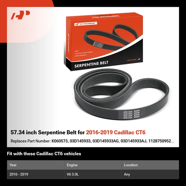 57.34 inch Serpentine Belt for 2016-2019 Cadillac CT6