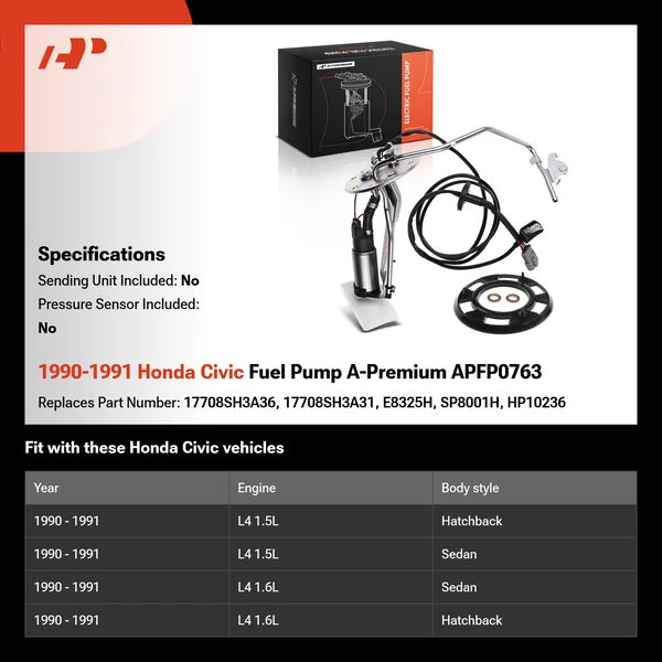 1990-1991 Honda Civic Fuel Pump A-Premium APFP0763