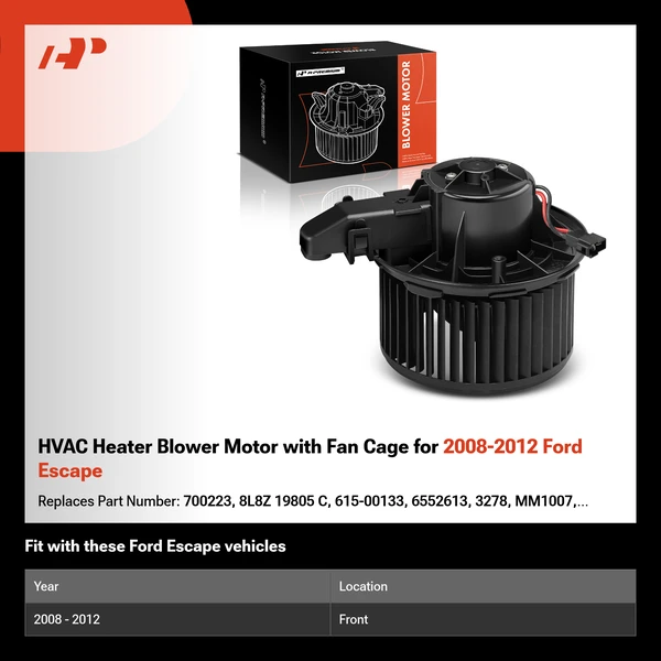 HVAC Heater Blower Motor with Fan Cage for 2008-2012 Ford Escape