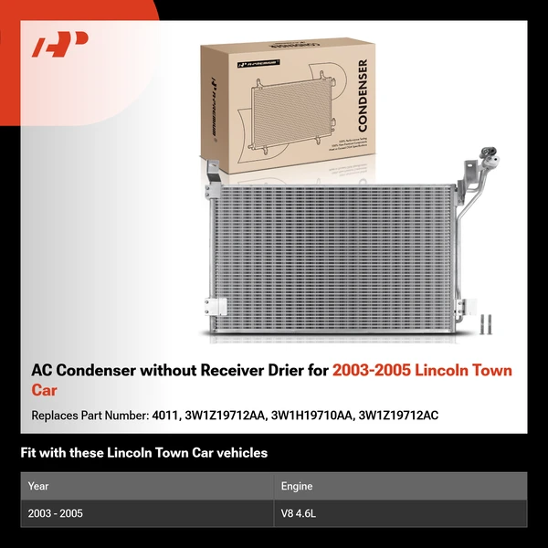 AC Condenser without Receiver Drier for 2003-2005 Lincoln Town Car