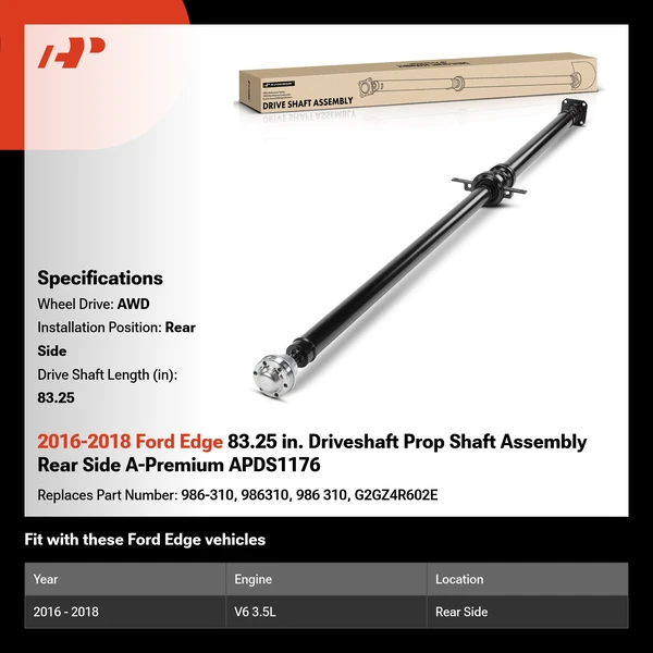 2016-2018 Ford Edge 83.25 in. Driveshaft Prop Shaft Assembly Rear Side A-Premium APDS1176