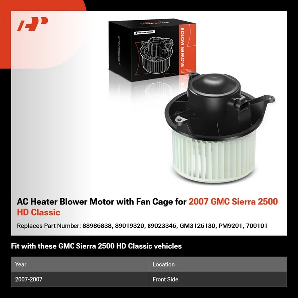 AC Heater Blower Motor with Fan Cage for 2007 GMC Sierra 2500 HD Classic