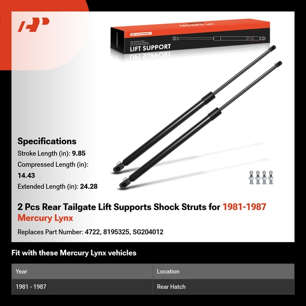 2 Pcs Rear Tailgate Lift Supports Shock Struts for 1981-1987 Mercury Lynx