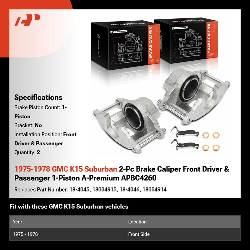 1975-1978 GMC K15 Suburban 2-Pc Brake Caliper Front Driver & Passenger 1-Piston A-Premium APBC4260