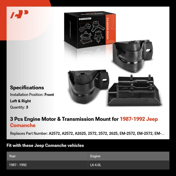 3 Pcs Engine Motor & Transmission Mount for 1987-1992 Jeep Comanche