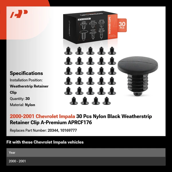 2000-2001 Chevrolet Impala 30 Pcs Nylon Black Weatherstrip Retainer Clip A-Premium APRCF176