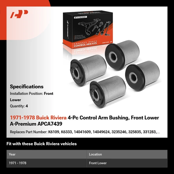 1971-1978 Buick Riviera 4-Pc Control Arm Bushing, Front Lower A-Premium APCA7439