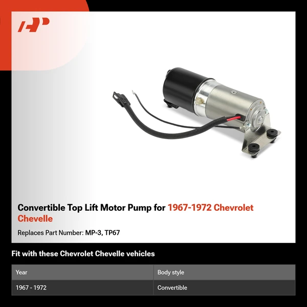 Convertible Top Lift Motor Pump for 1967-1972 Chevrolet Chevelle