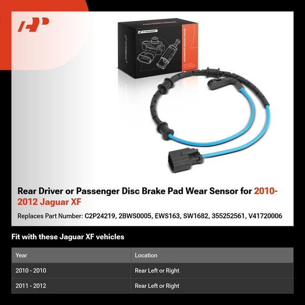 Rear Driver or Passenger Disc Brake Pad Wear Sensor for 2010-2012 Jaguar XF