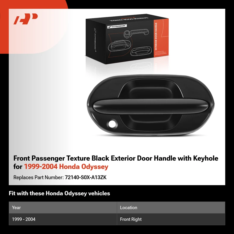 Front Passenger Texture Black Exterior Door Handle with Keyhole for 1999-2004 Honda Odyssey