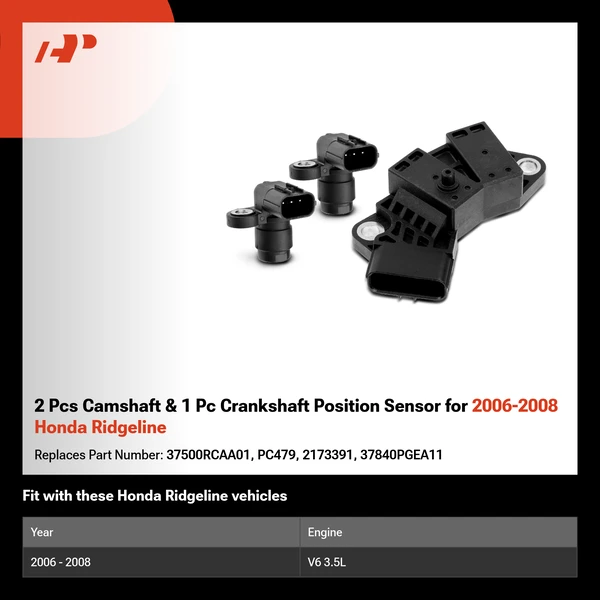 2 Pcs Camshaft & 1 Pc Crankshaft Position Sensor for 2006-2008 Honda Ridgeline