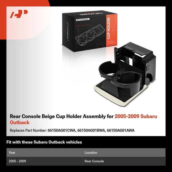 Rear Console Beige Cup Holder Assembly for 2005-2009 Subaru Outback