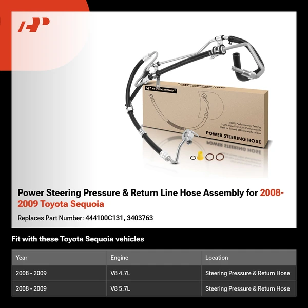 Power Steering Pressure & Return Line Hose Assembly for 2008-2009 Toyota Sequoia