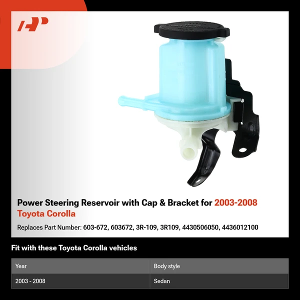 Power Steering Reservoir with Cap & Bracket for 2003-2008 Toyota Corolla