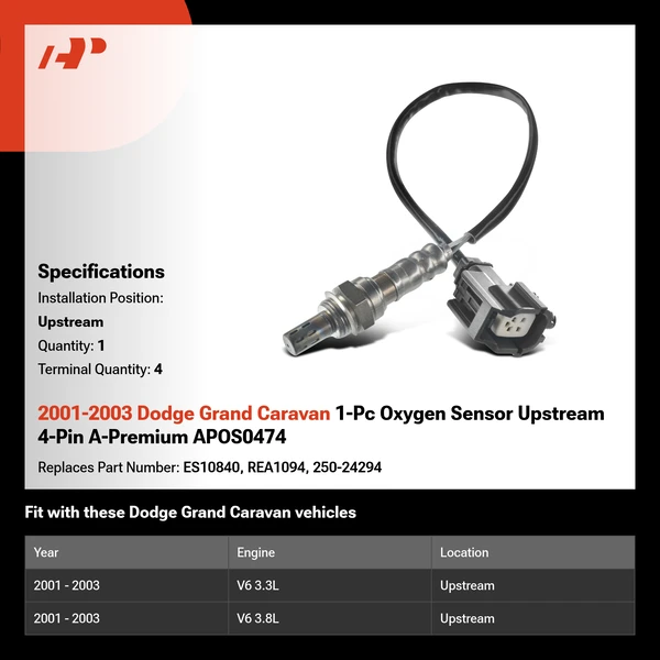 2001-2003 Dodge Grand Caravan 1-Pc Oxygen Sensor Upstream 4-Pin A-Premium APOS0474