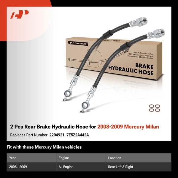 2 Pcs Rear Brake Hydraulic Hose for 2008-2009 Mercury Milan