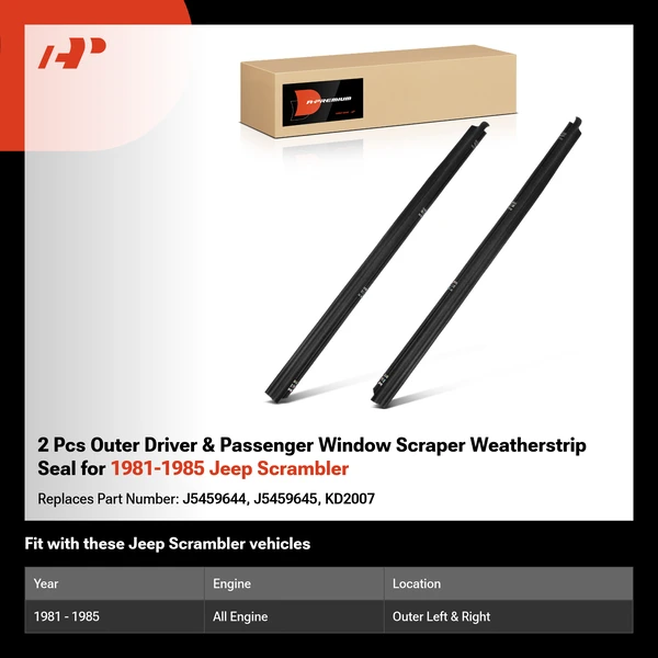 2 Pcs Outer Driver & Passenger Window Scraper Weatherstrip Seal for 1981-1985 Jeep Scrambler